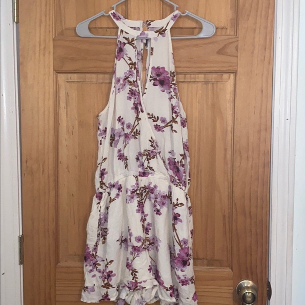 White and purple floral romper